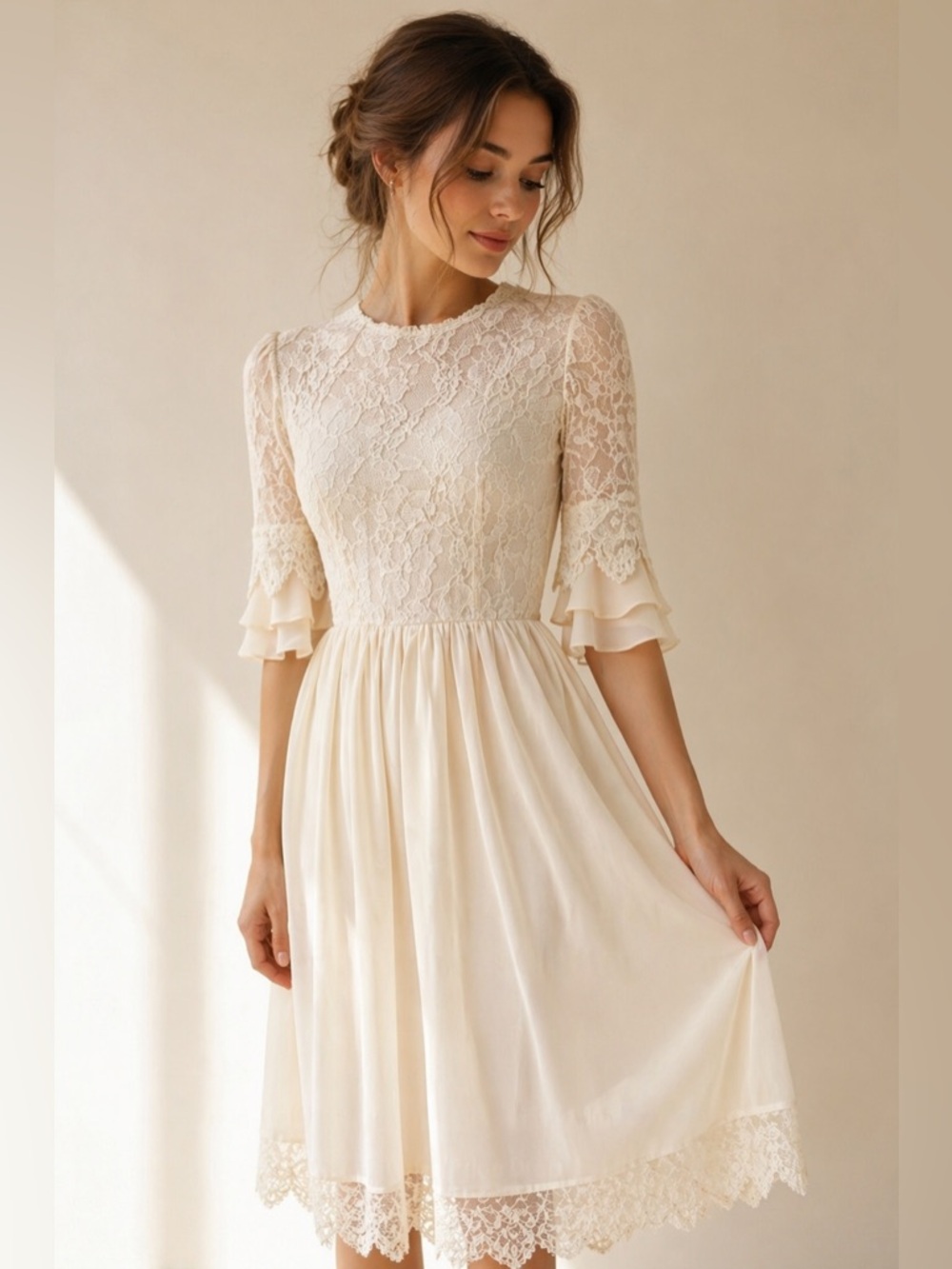 Beautiful Vintage ursula of switzerland dress Chiffon Ivory Lace
